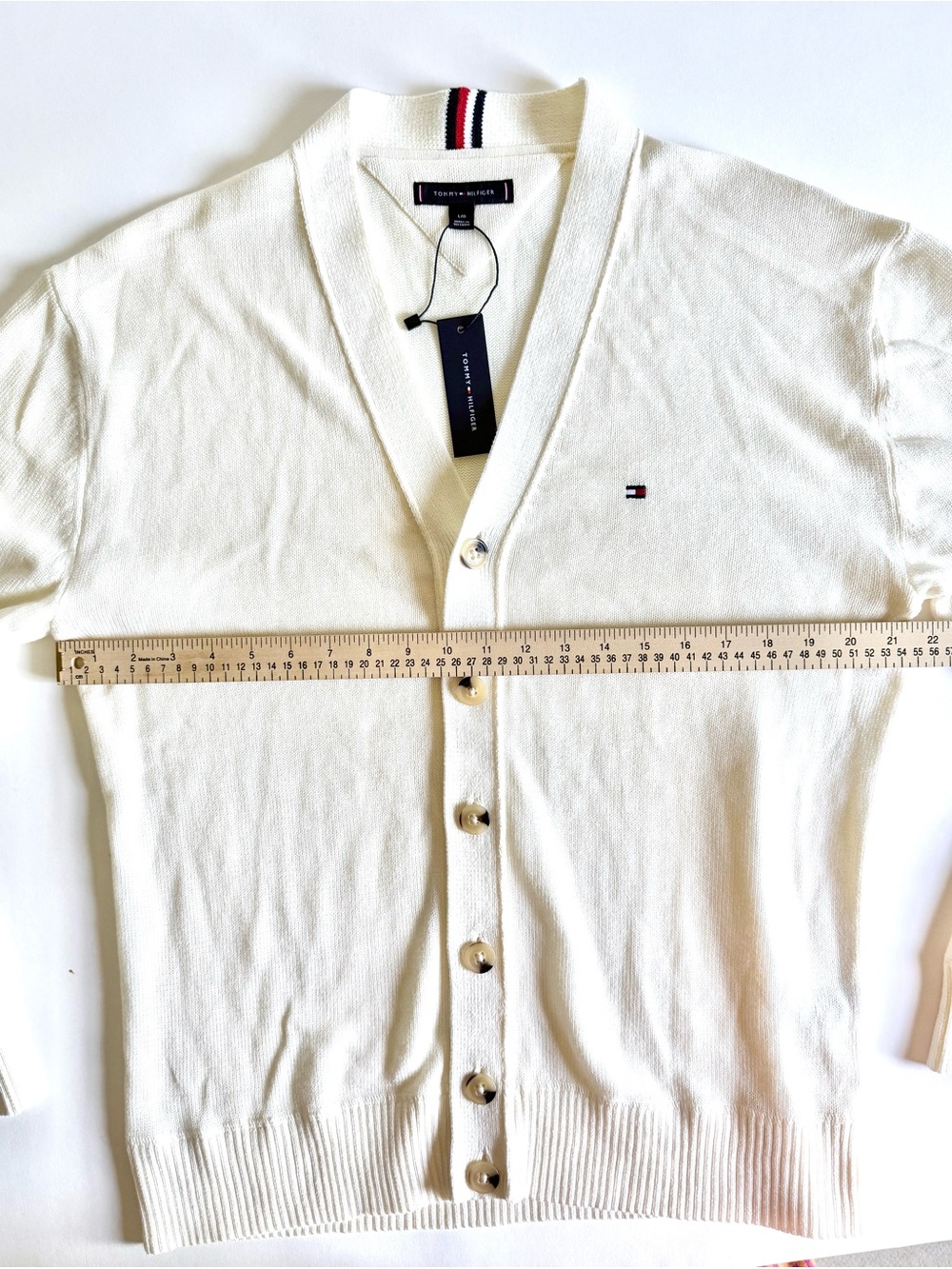 Tommy Hilfiger Cardigan Sweater Large Cream White V-Neck NWT Preppy Grandpacore - Picture 8 of 13